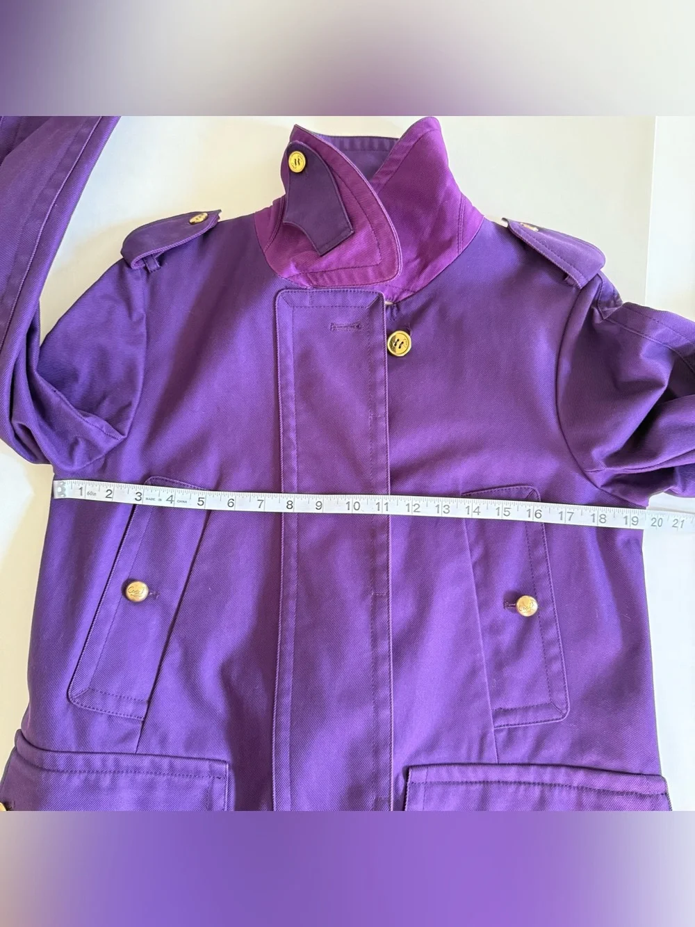 Coach Purple Trench Coat Women's Size Small, Gold Buttons, Logo Print